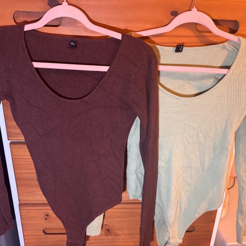 Brown and Light Green Long Sleeve Bodysuits